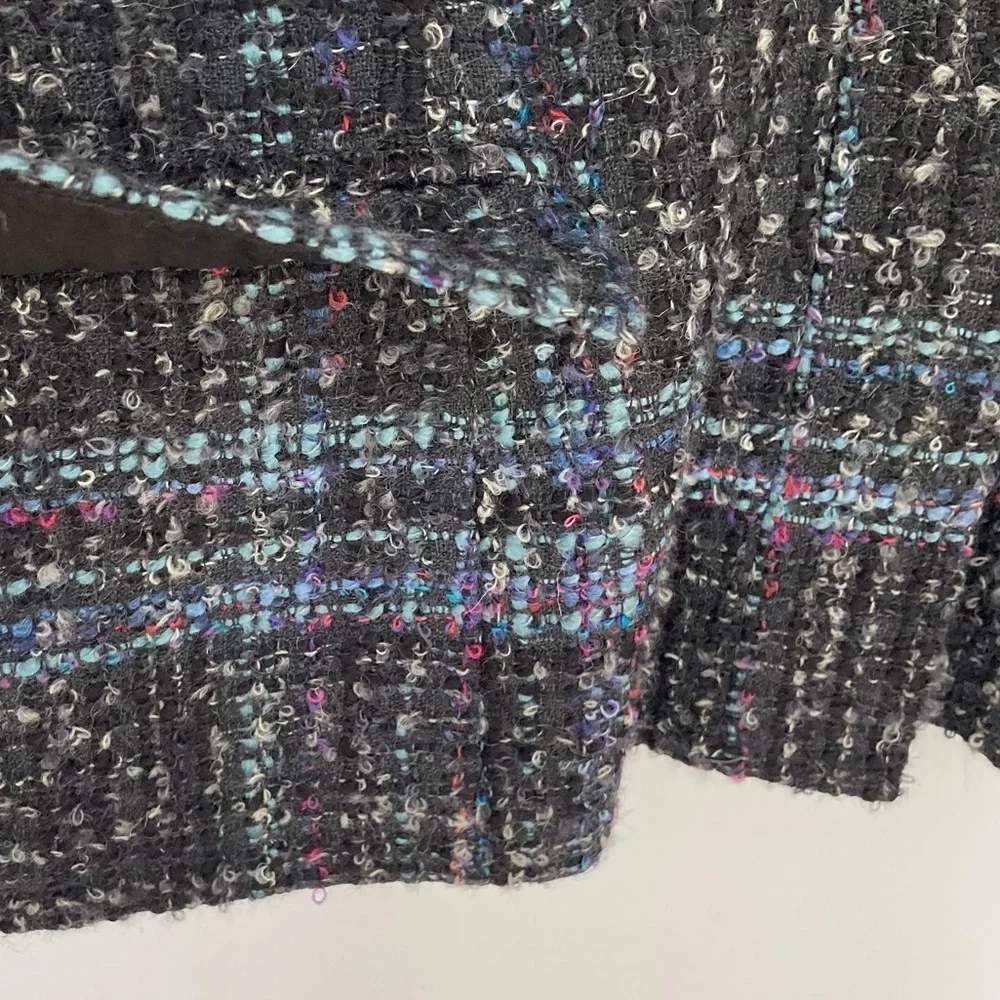 Jones New York Plaid Wool Blend Collarless Jacket Blazer Blue Black 8P